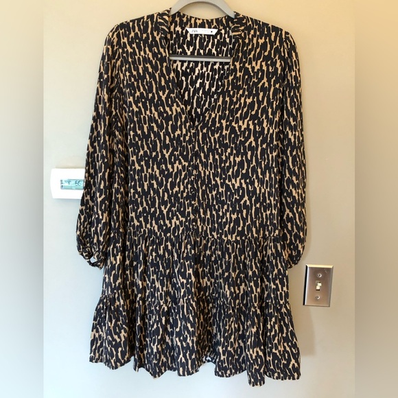 ZARA Claris Leopard Print Black & Tan Swing Mini Dress Size Medium - Picture 3 of 7